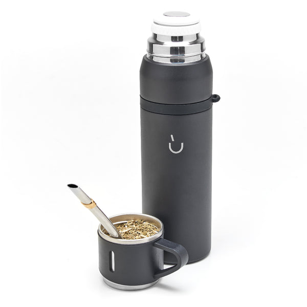 Stainless Steel Adventure Thermos - Mate Cup Cap & Bombilla Included (Black)