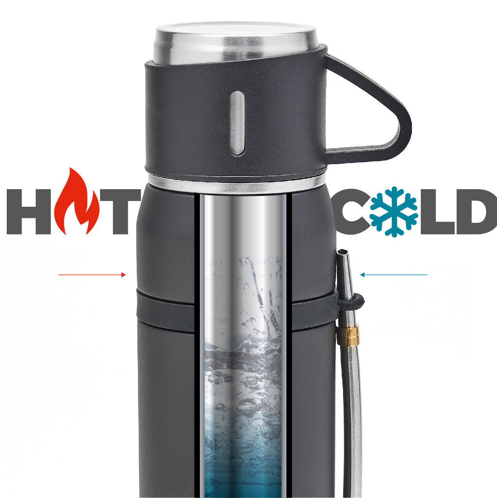 Stainless Steel Adventure Thermos - Mate Cup Cap & Bombilla Included (Black)