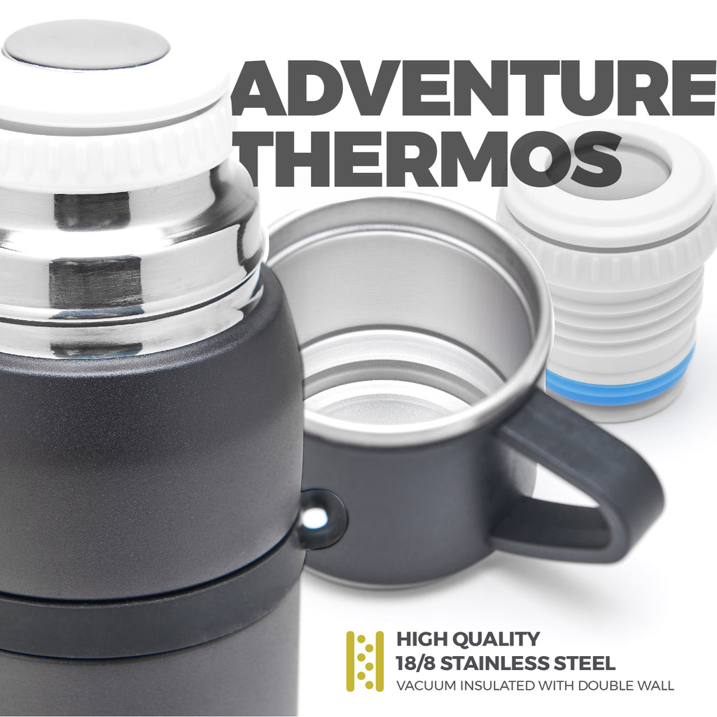 Stainless Steel Adventure Thermos - Mate Cup Cap & Bombilla Included (Black)