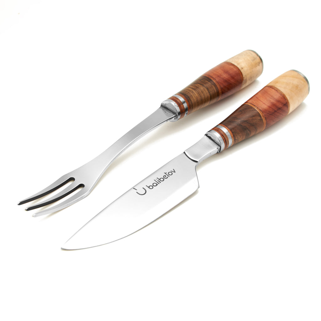 Premium Argentine Handcrafted Barbecue Set I Knife and Fork Set (Brown)