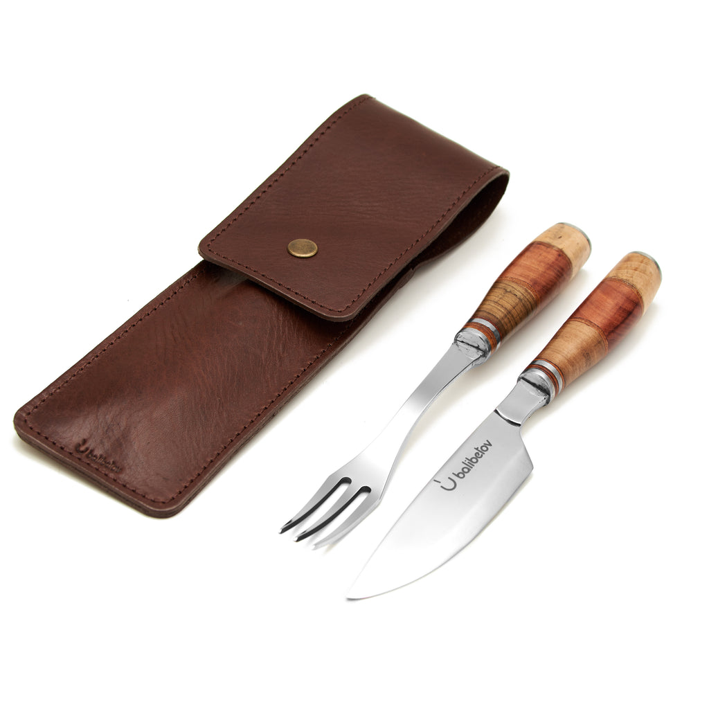 Premium Argentine Handcrafted Barbecue Set I Knife and Fork Set (Brown)