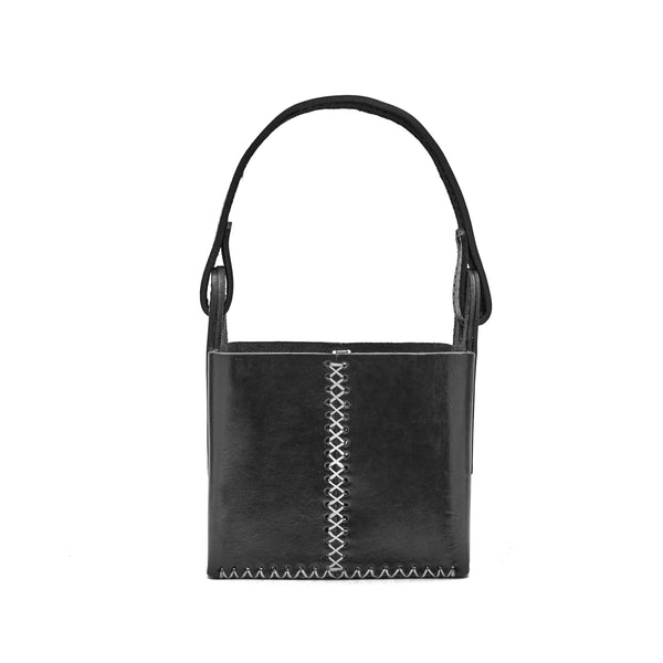 The Open Matera Bag - Handmade with Genuine Carved Leather (Black)