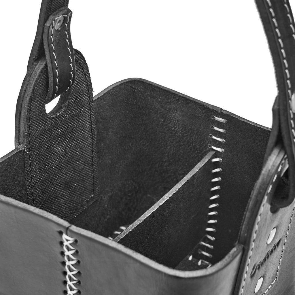 Die offene Matera-Tasche - handgefertigt aus echtem geschnitztem Leder (schwarz)