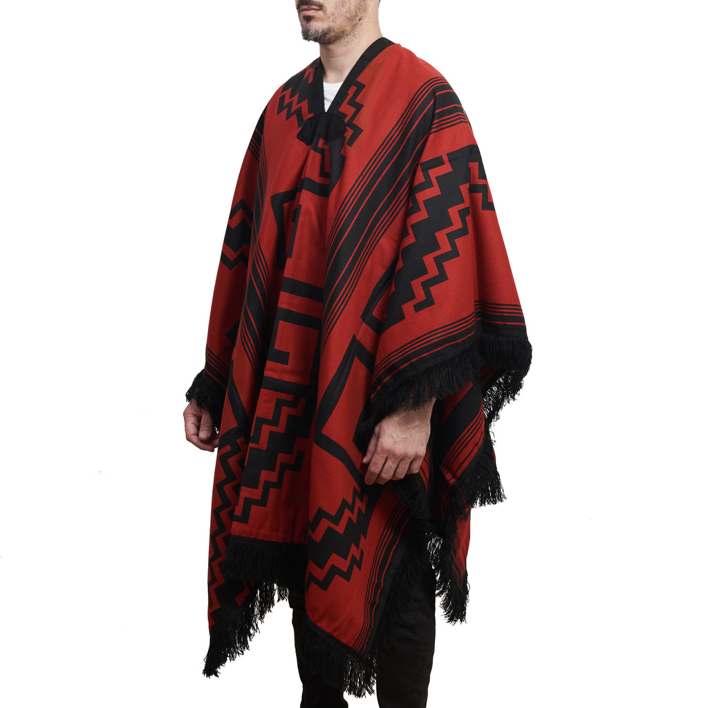 Traditioneller handgefertigter Poncho für Männer und Frauen (Schwarz & Rot)