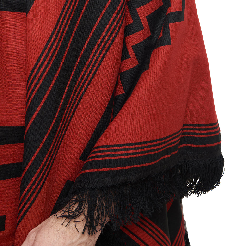 Poncho traditionnel fait main pour homme et femme (noir et rouge)