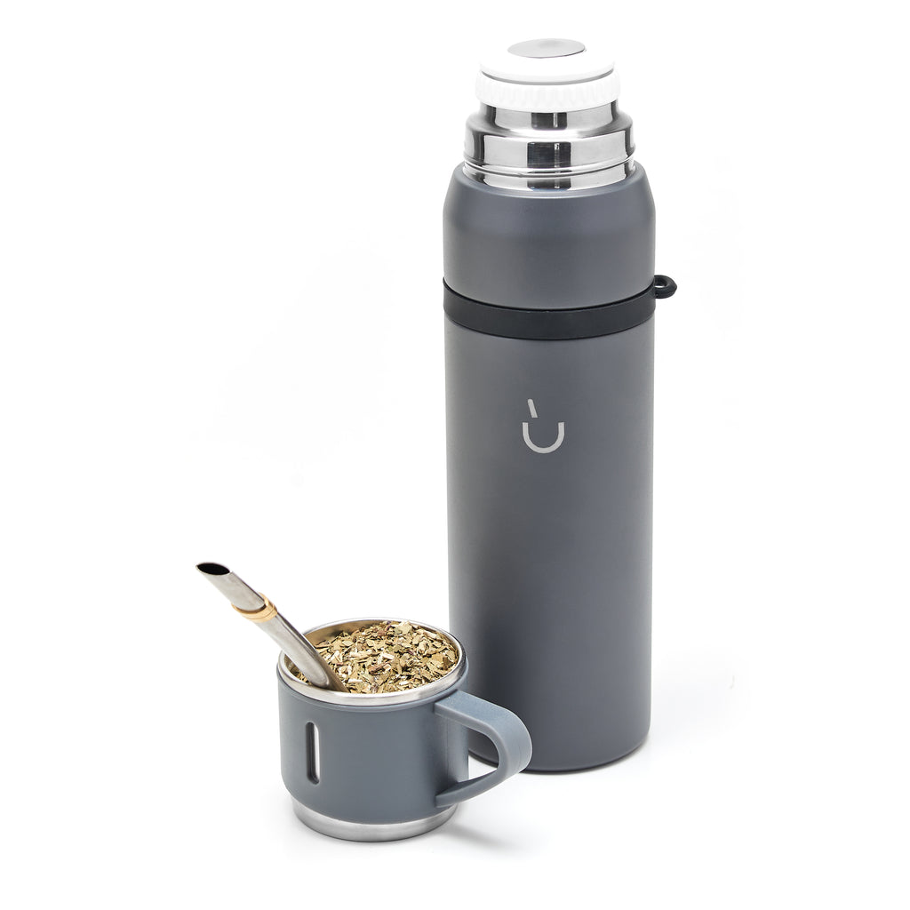 Stainless Steel Adventure Thermos - Mate Cup Cap & Bombilla Included (Gray)