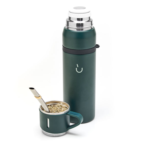 Stainless Steel Adventure Thermos - Mate Cup Cap & Bombilla Included (Green)