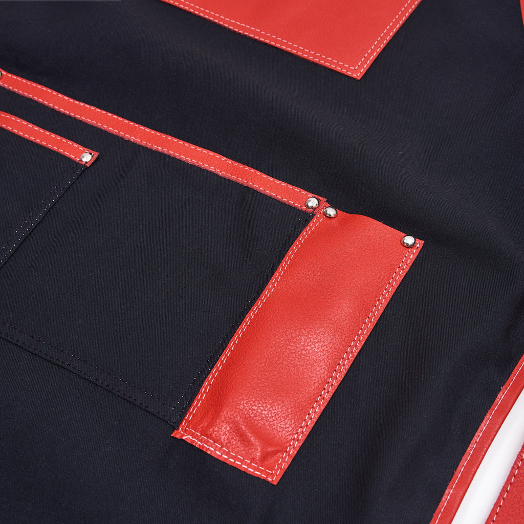 Jean Fabric Grilling Apron with Genuine Leather Details (Red)