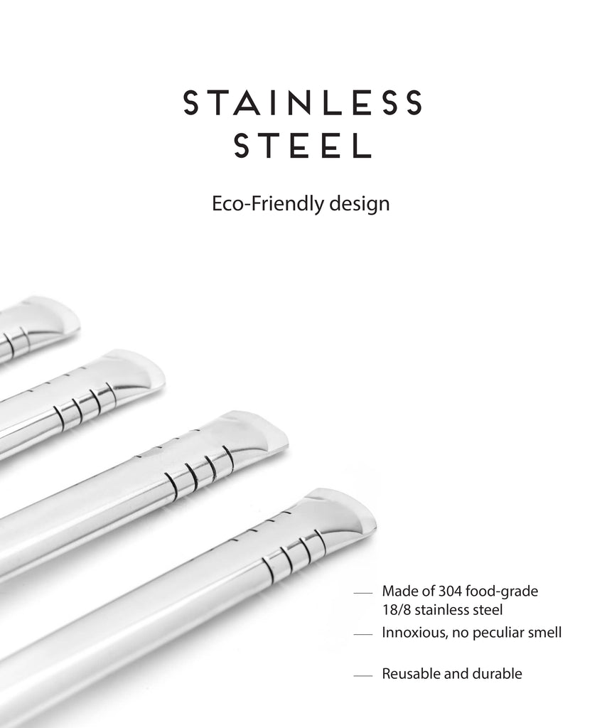 Flat Stainless Steel Bombilla Straw - Set of 4 (Silver)