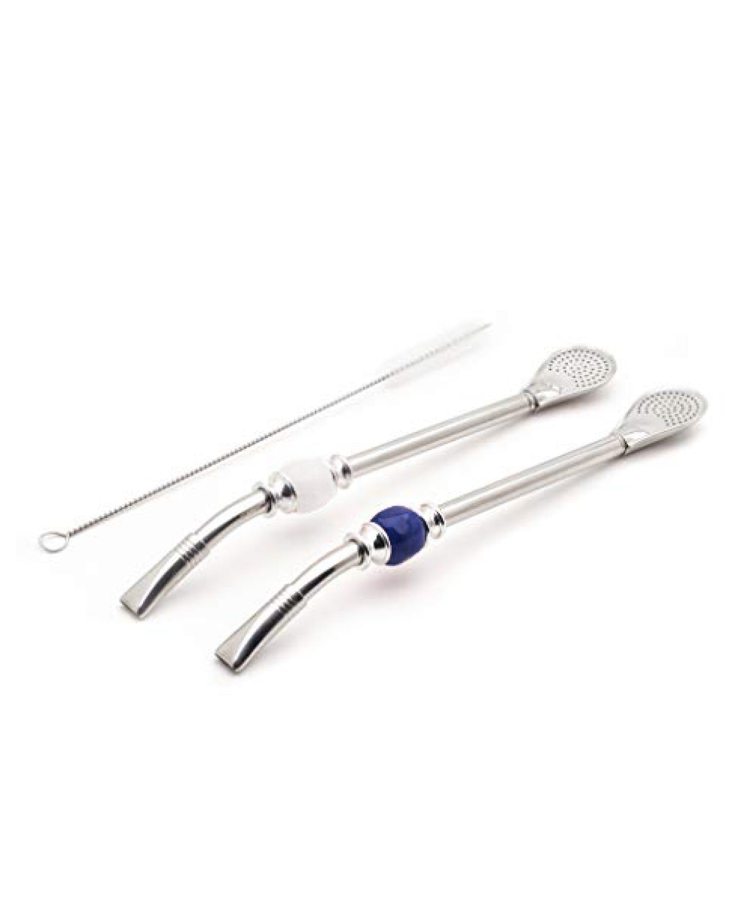 Premium Big Stainless Steel Bombilla Straw  - Set of 2 (White & Blue)
