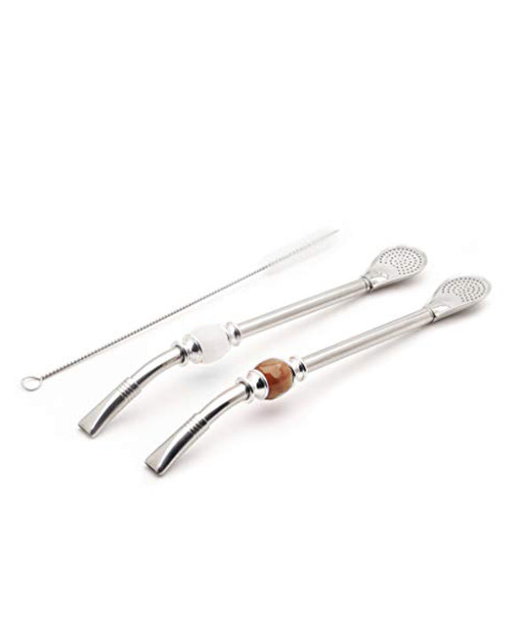 Premium Big Stainless Steel Bombilla Straw  - Set of 2 (White & Brown)