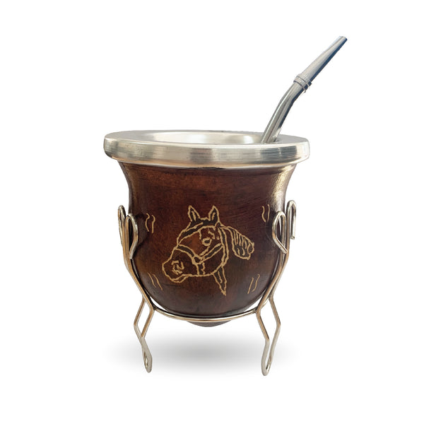 The Carved Calabash Yerba Mate Gourd Set (Horse Design)