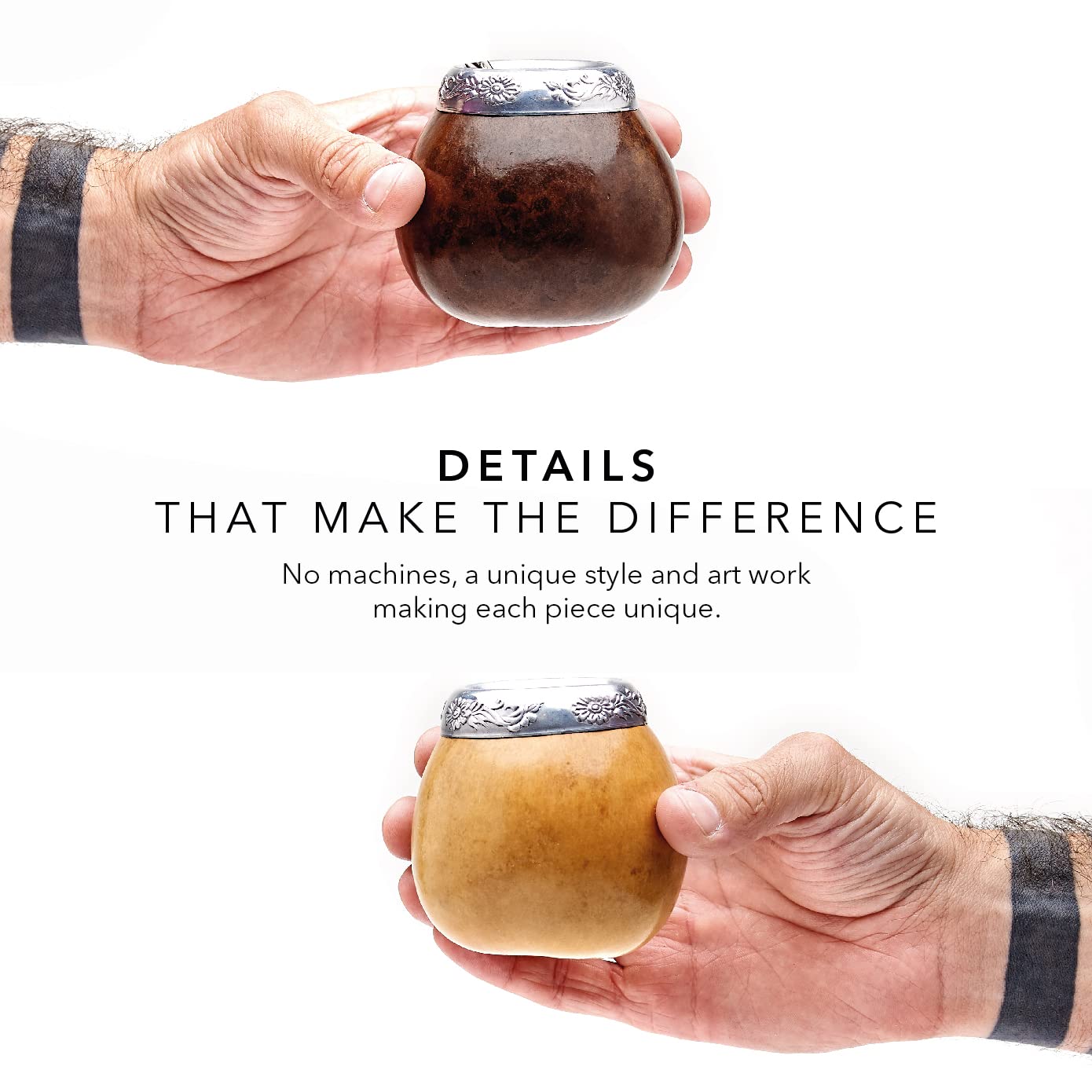 Traditional Calabash Mate Gourd Set for Two - Yerba Mate Bag Included (Brown & Natural)