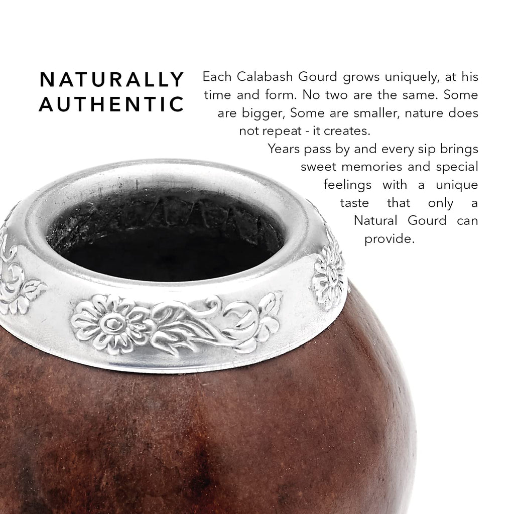 Traditional Calabash Mate Gourd Set for Two - Yerba Mate Bag Included (Brown & Black)