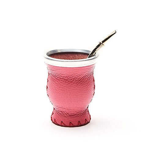 Leather & Glass Yerba Mate Gourd Set (Pink)