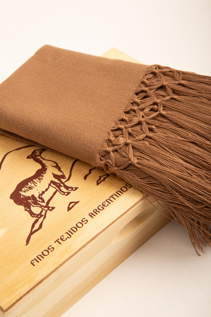 Chal de bufanda de pura lana hecho a mano (marrón)