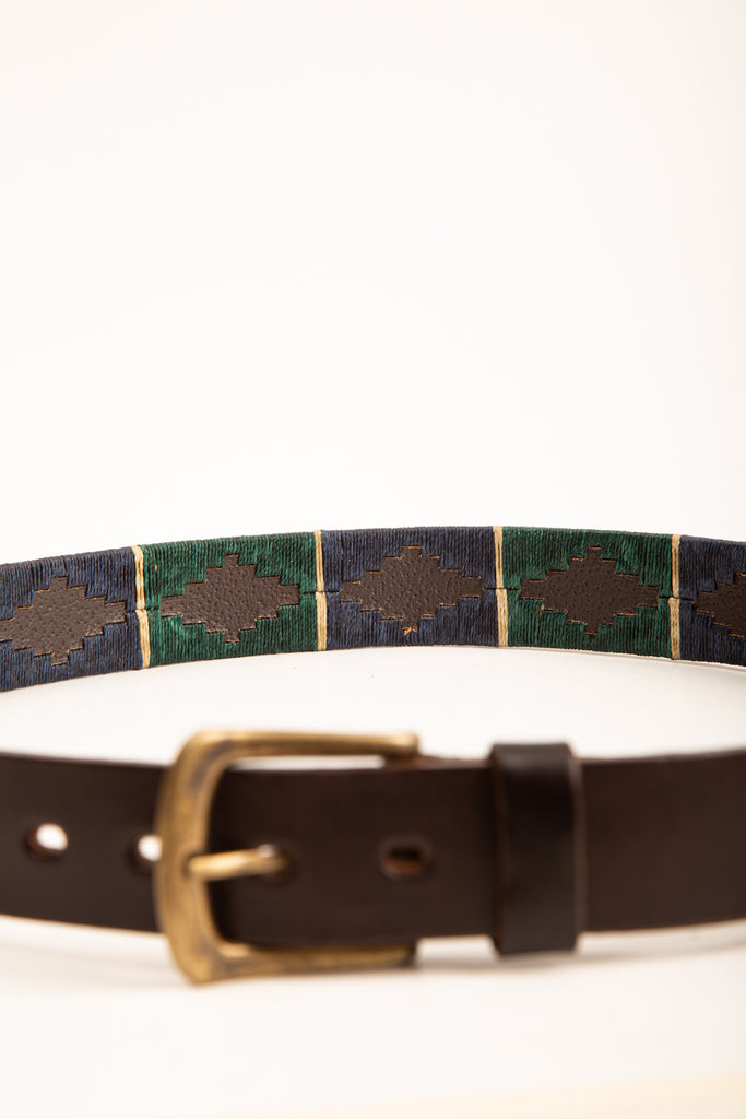 Premium Embroidered Guarda Pampa Leather Polo Belt  (Brown & Blue)