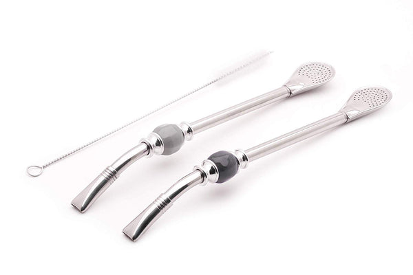Premium Big Stainless Steel Bombilla Straw  - Set of 2 (Black & Grey)
