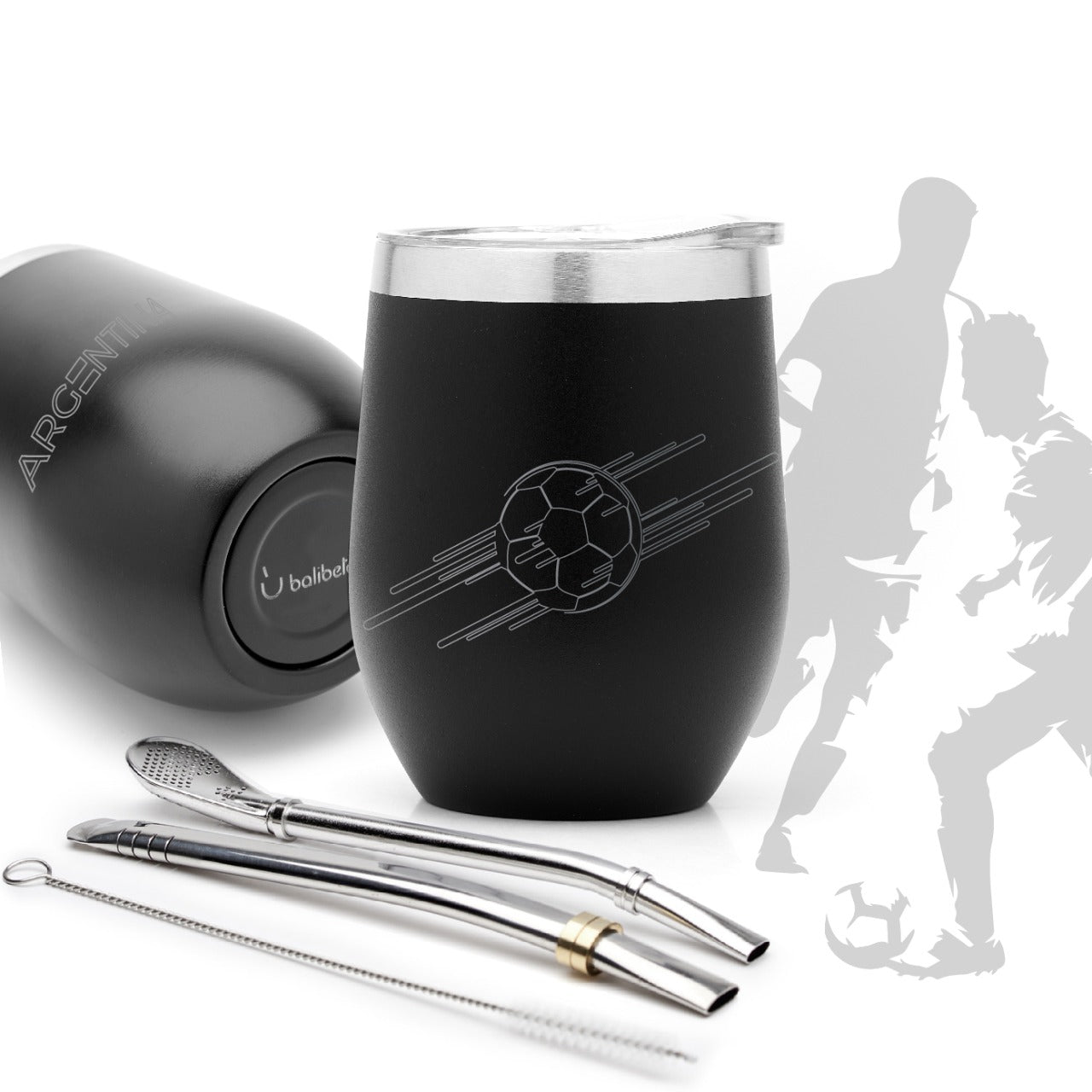 Limited Edition World Cup Qatar 2022 Premium Stainless Steel Yerba Mate Gourd Set (Black, 8oz)
