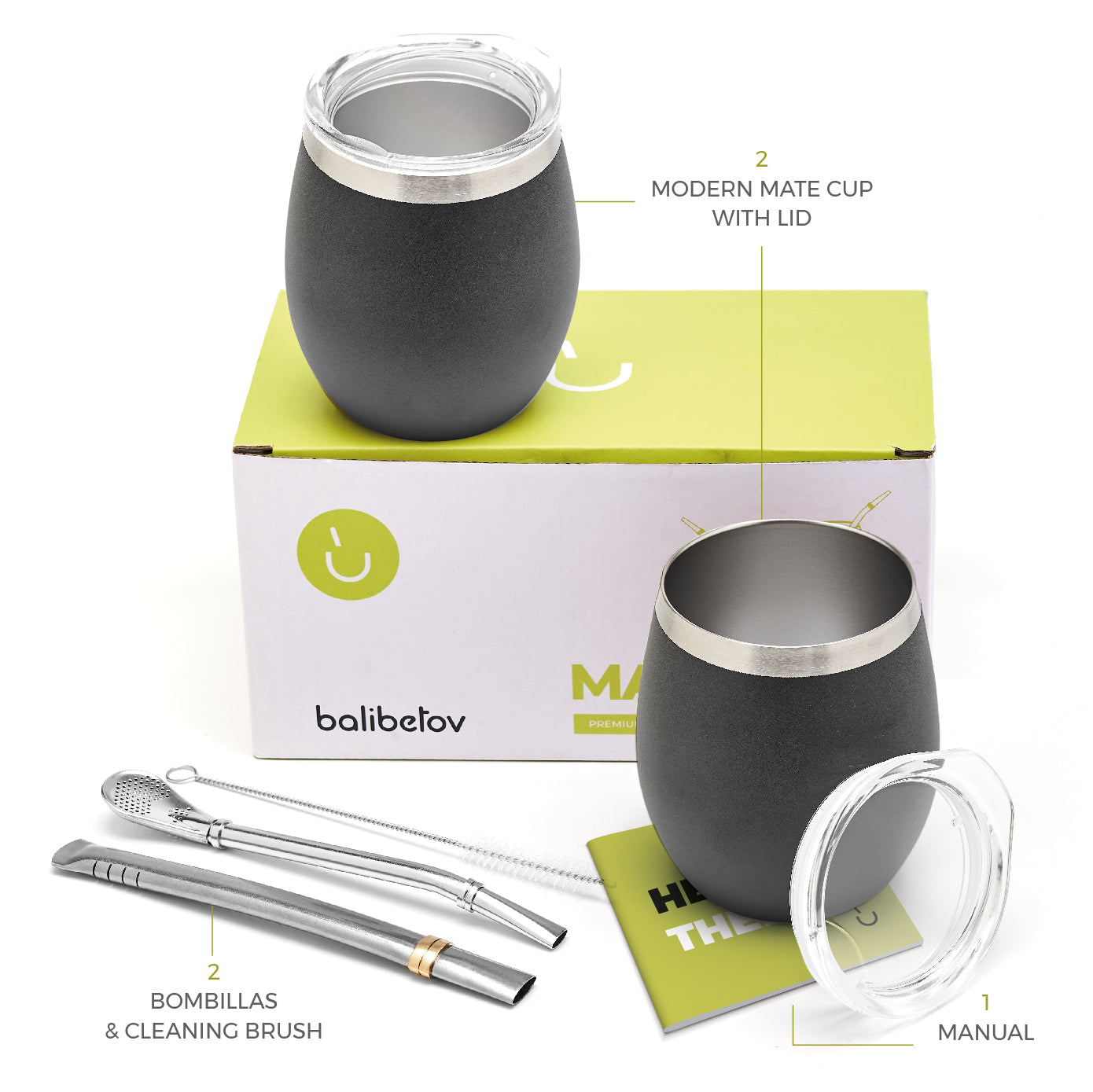 Premium Stainless Steel Yerba Mate Set for Two (Black)