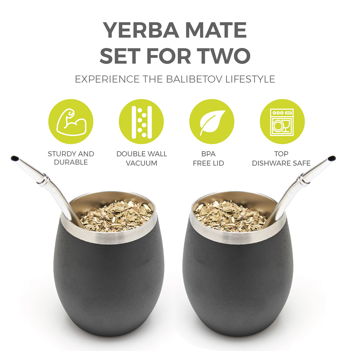 Premium Stainless Steel Yerba Mate Set for Two (Black)