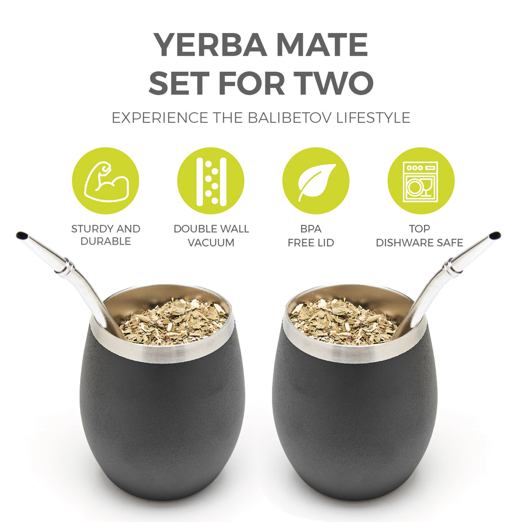 Premium Edelstahl Yerba Mate Set für Zwei (Schwarz)