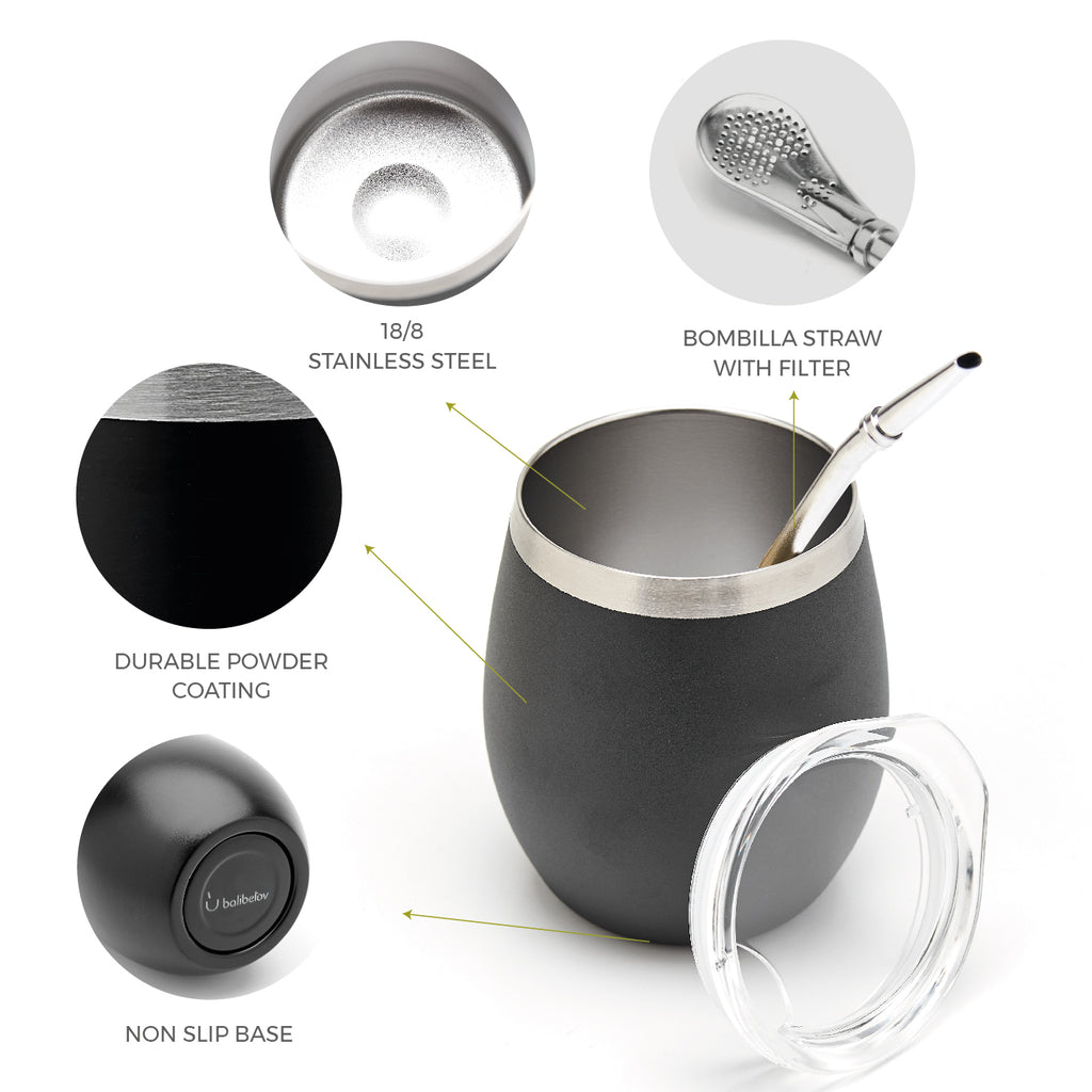 Premium Stainless Steel Yerba Mate Set for Two (Black)