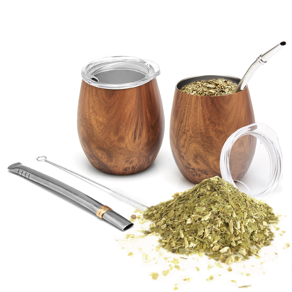 Premium Stainless Steel Yerba Mate Set for Two (Wood)