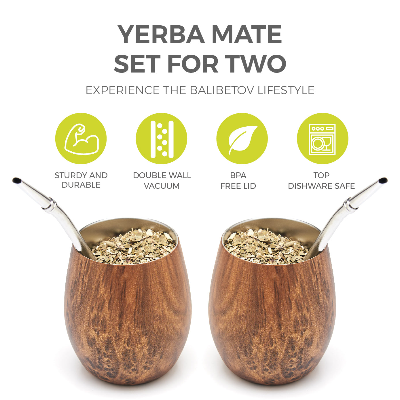 Premium Stainless Steel Yerba Mate Set for Two (Wood)